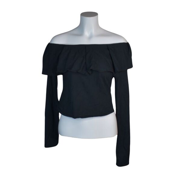 Free People Everything Always Top Black Off the Shoulder Ruffle NWOT Large - Picture 1 of 5